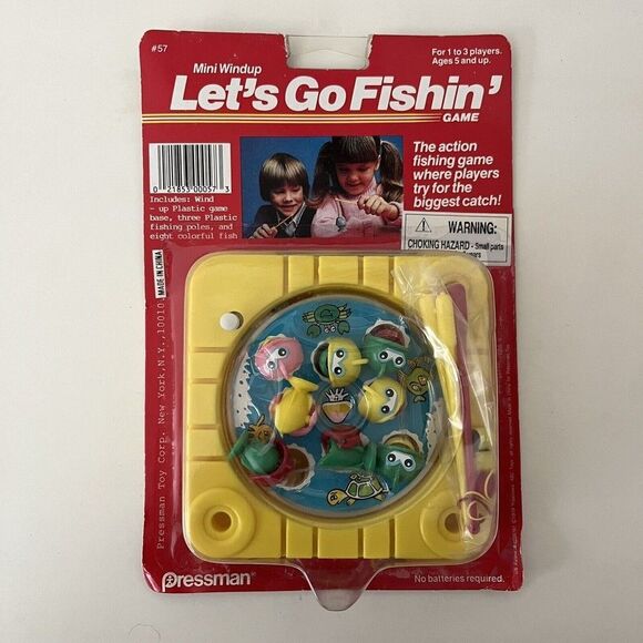 Vintage Pressman Mini Windup Let's Go Fishin' Game NEW